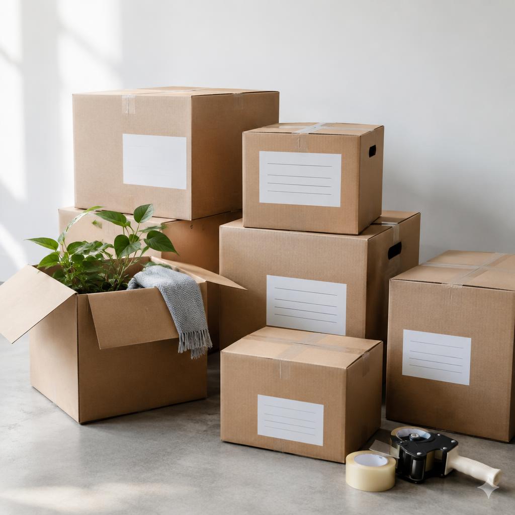 Hình ảnh nhân viên đang đóng gói thùng carton chuyển văn phòng cẩn thận trong một case study chuyển văn phòng.
