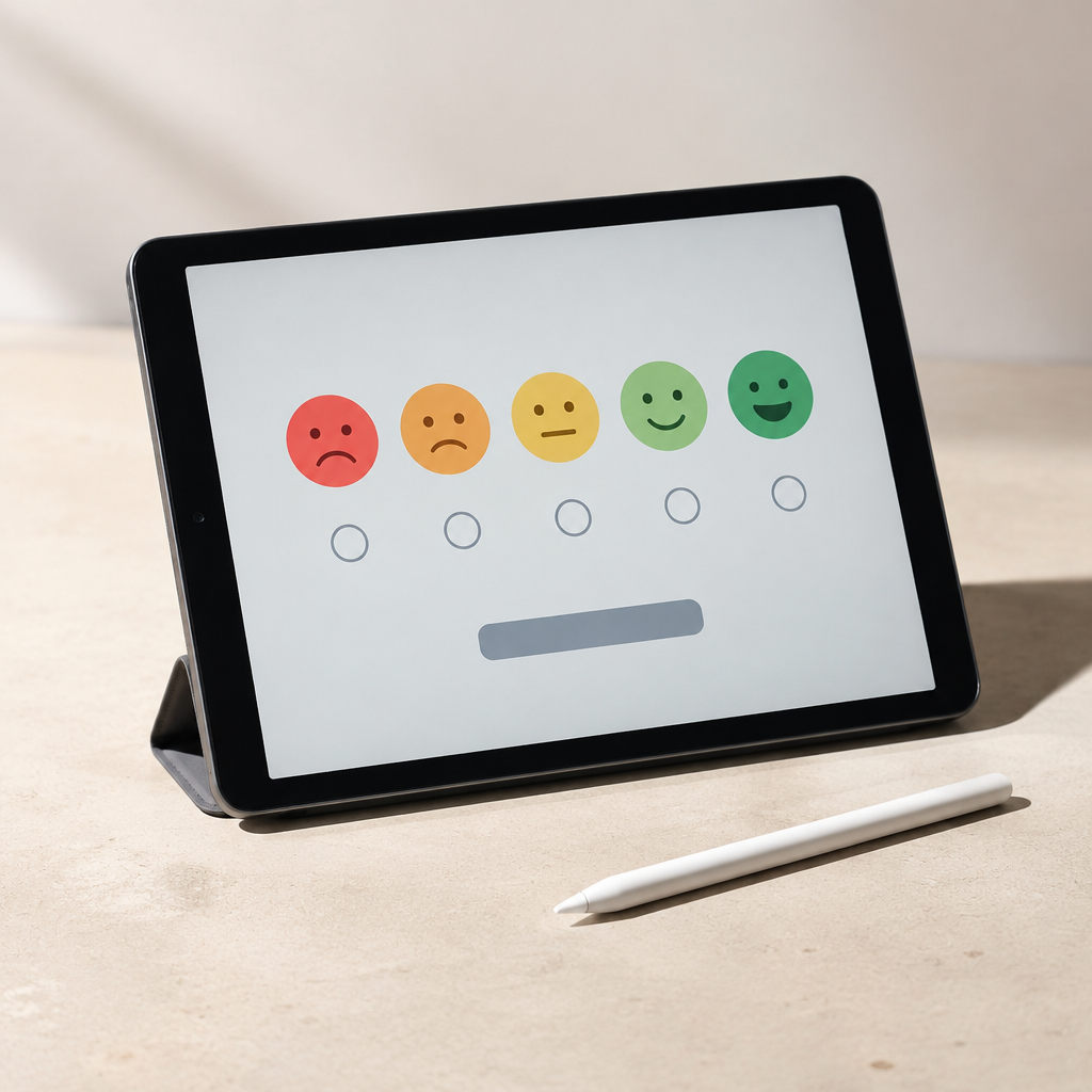 Khách hàng điền khảo sát phản hồi trên máy tính bảng, góp phần vào cải tiến công nghệ chuyển nhà 2026