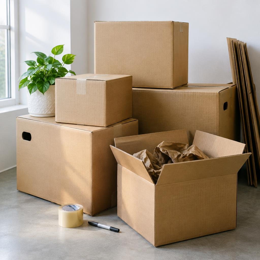 Nhiều thùng carton được sắp xếp gọn gàng để đóng gói đồ đạc