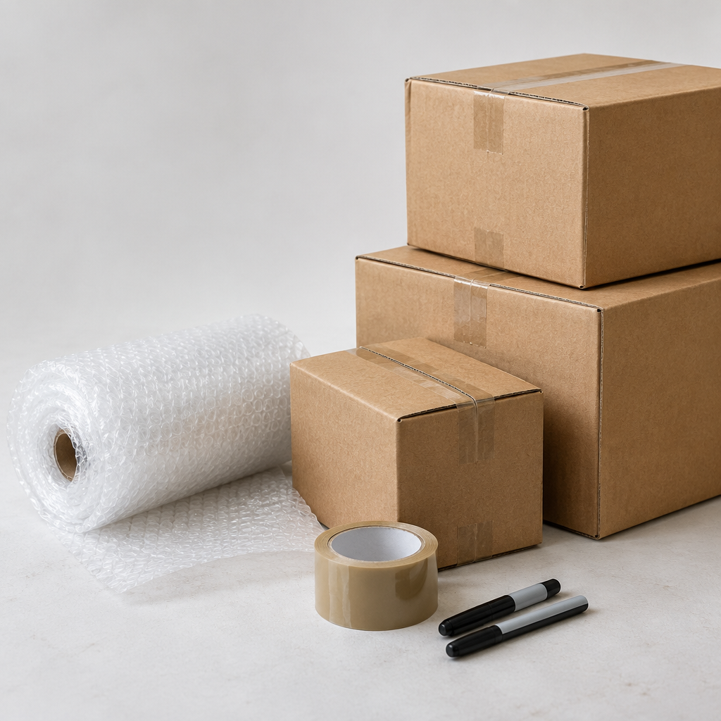 Người phụ nữ đang đóng gói đồ đạc vào thùng carton cho quá trình chuyển nhà
