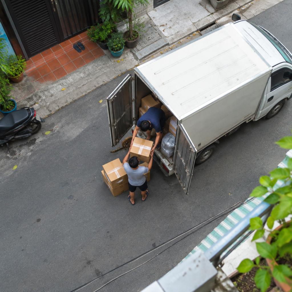 Xe tải nhỏ chở đồ đạc trong quá trình chuyển nhà