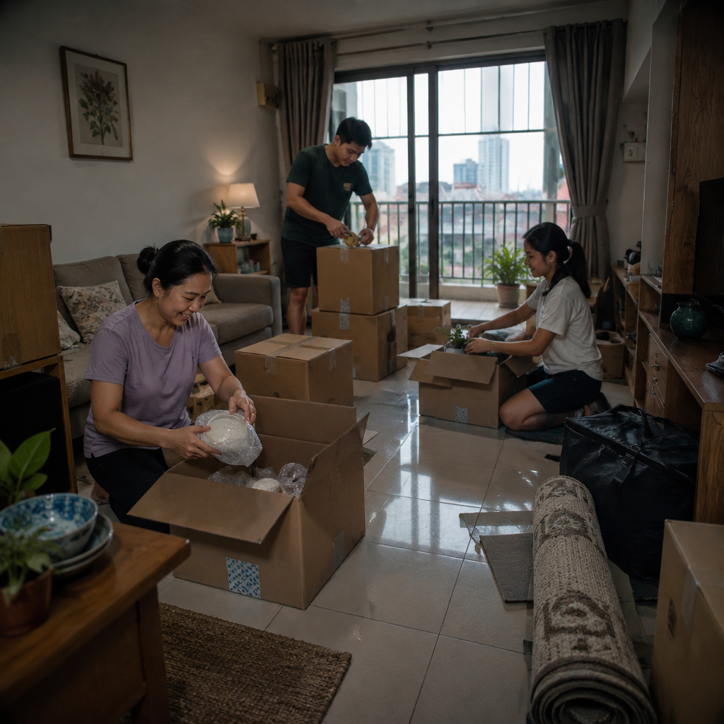 Người dân đang tự đóng gói đồ đạc, chuẩn bị cho dịch vụ chuyển nhà giá rẻ
