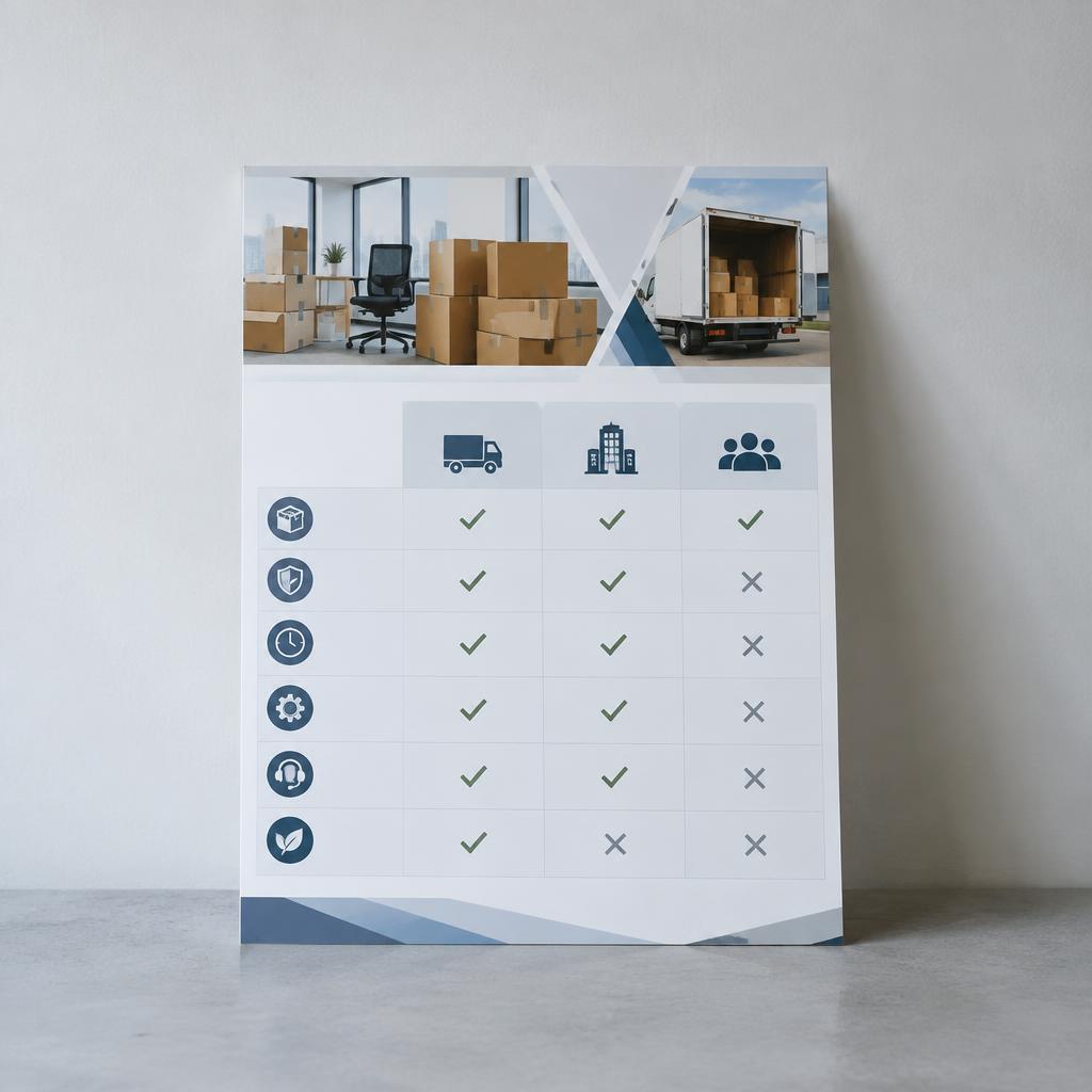 Hình ảnh các hộp carton được đóng gói cẩn thận trong một văn phòng, minh họa dịch vụ chuyển văn phòng