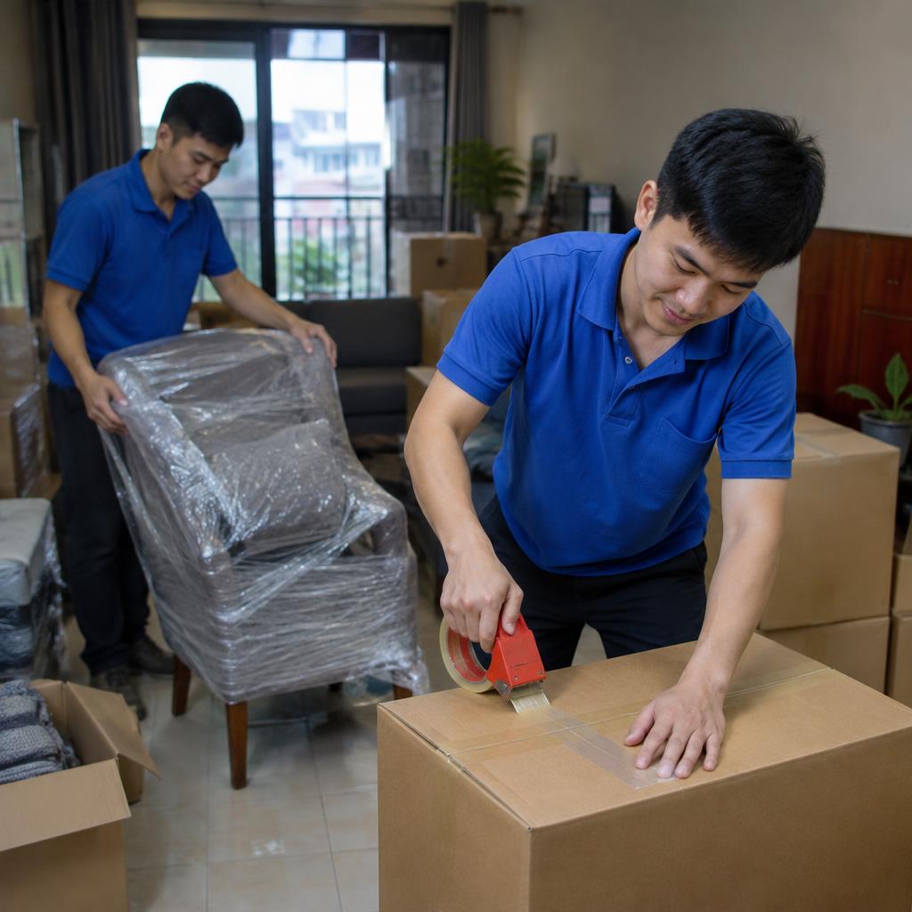 Dịch vụ bốc xếp chuyên nghiệp đóng gói và sắp xếp đồ đạc cẩn thận