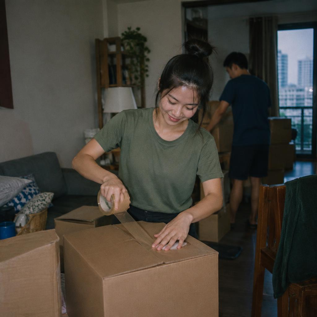 Người đang đóng gói đồ đạc vào thùng carton để chuyển nhà