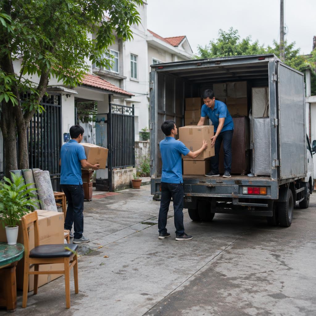 Hình ảnh nhân viên đang cẩn thận chất các thùng đồ lên xe tải chuyển nhà giá rẻ