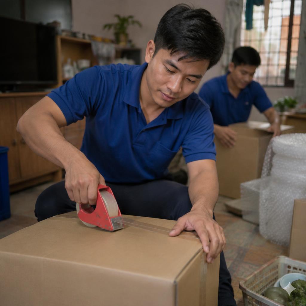 Đội ngũ chuyển nhà trọn gói đang đóng gói đồ đạc chuyên nghiệp