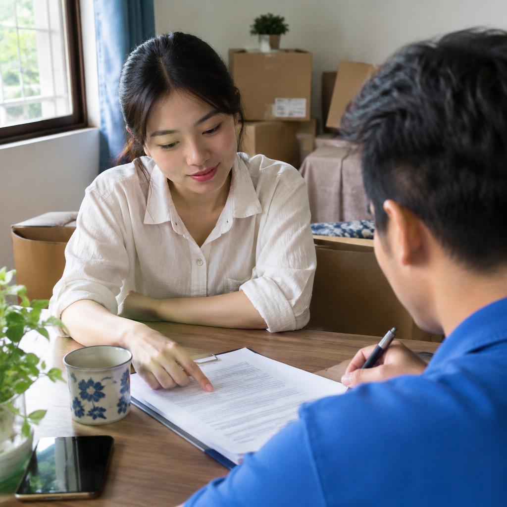 Khách hàng đang xem xét hợp đồng dịch vụ chuyển nhà