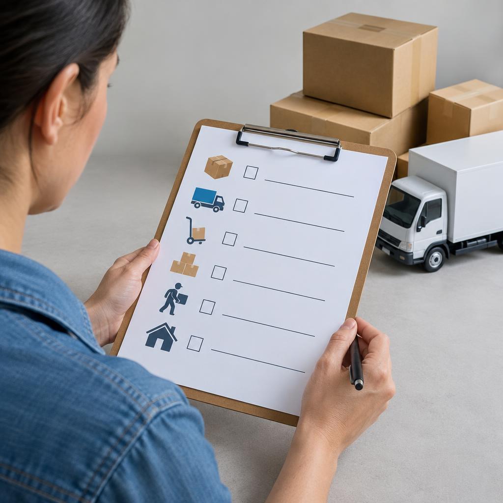 Một checklist trên máy tính bảng để đánh giá dịch vụ chuyển nhà
