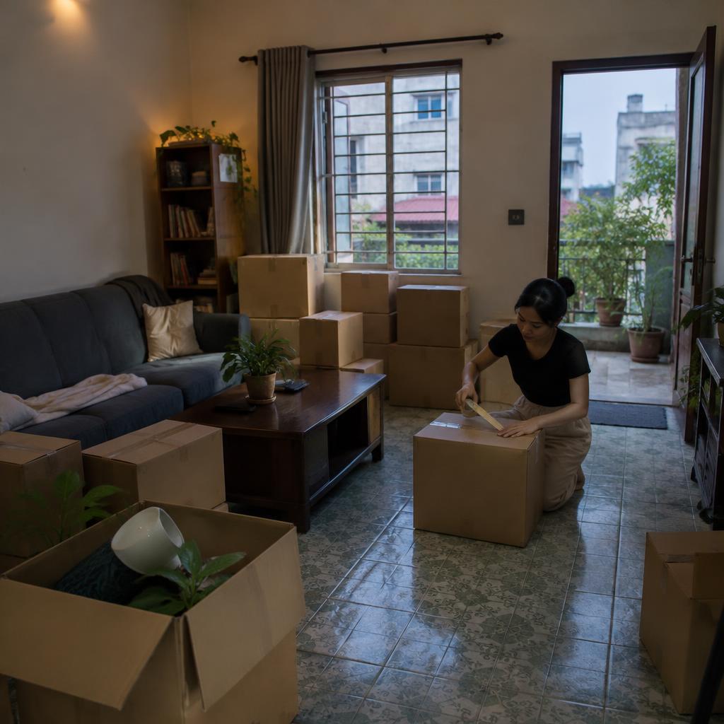 Các thùng carton được đóng gói cẩn thận, dán nhãn sẵn sàng cho quá trình vận chuyển liên tỉnh