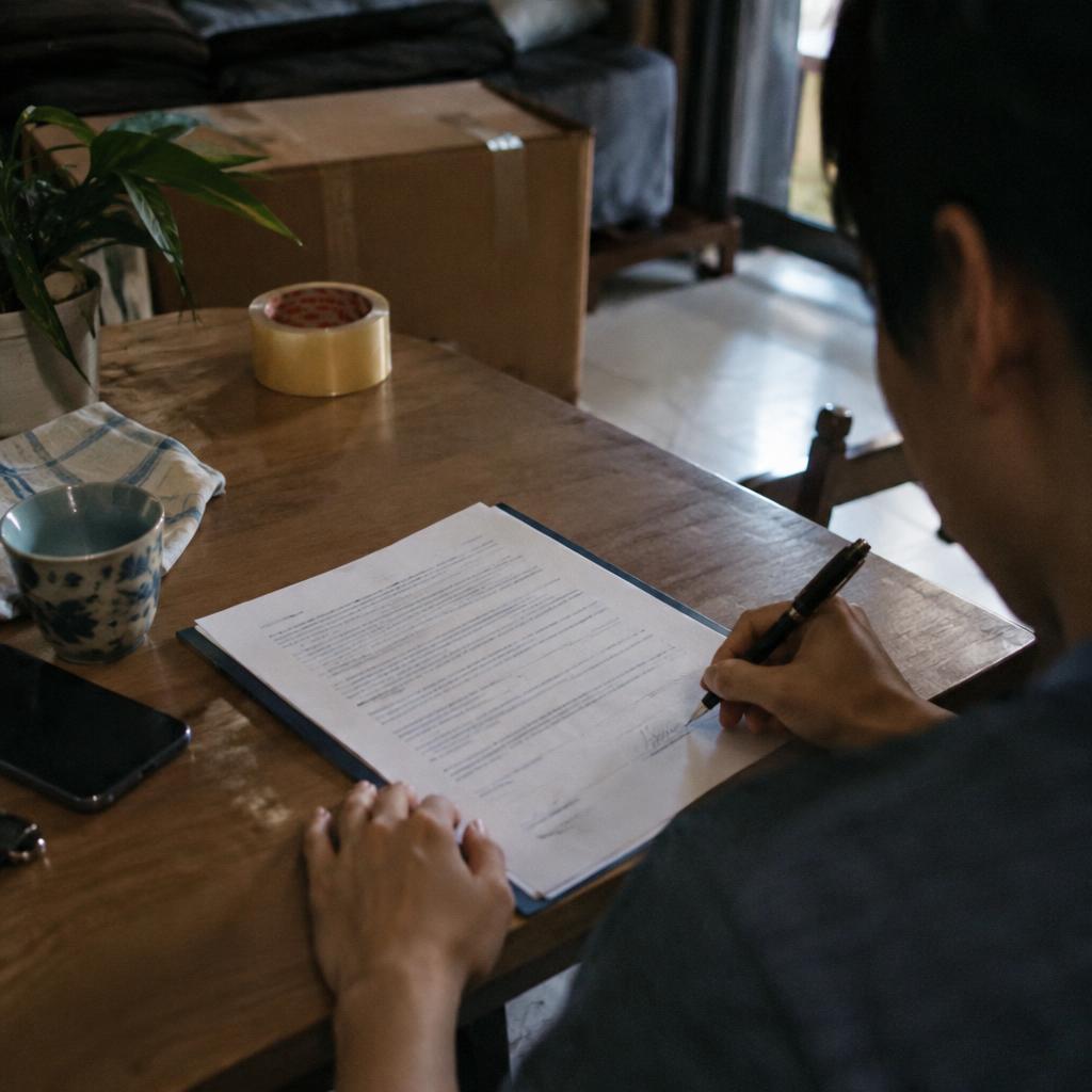 Khách hàng và đại diện công ty chuyển nhà đang ký kết hợp đồng dịch vụ