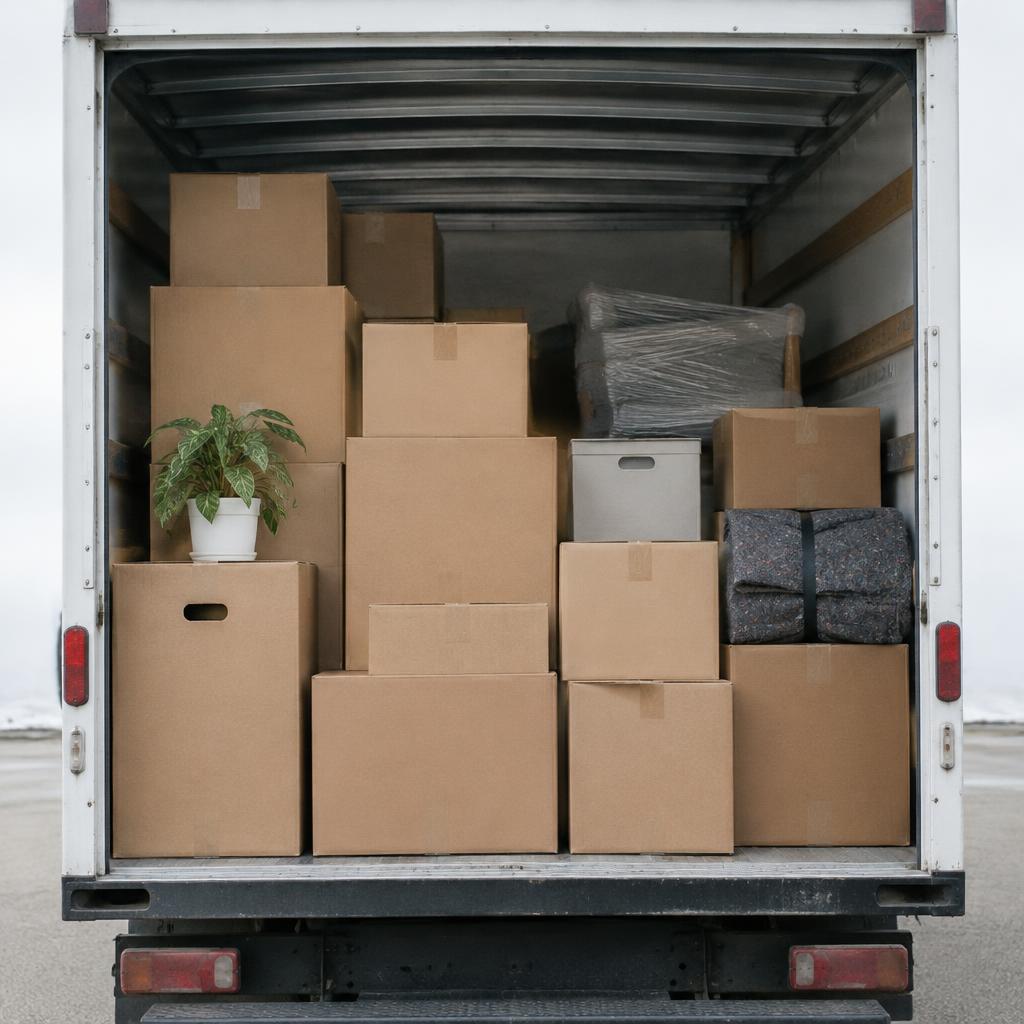 Các thùng carton được dán nhãn phân loại rõ ràng, xếp chồng gọn gàng, thể hiện sự chuẩn bị kỹ lưỡng trước khi vận chuyển