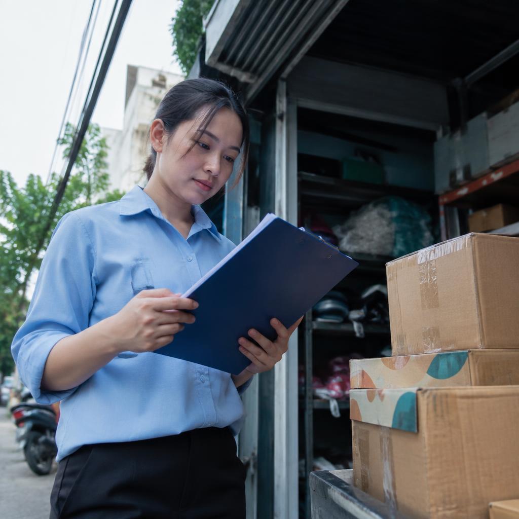 Khách hàng kiểm tra danh sách đồ đạc sau khi vận chuyển.